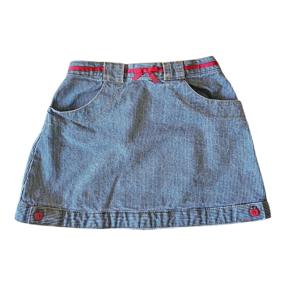 Gymboree Girls Railroad Stripe Denim Skirt Apple Buttons Size 5T Back to School
